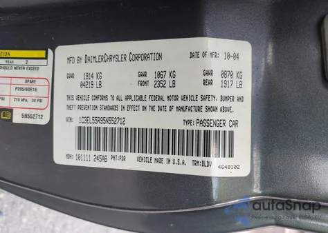 2005 Chrysler Sebring Touring из США, поврежденный, VIN 1C3EL55R95N552712